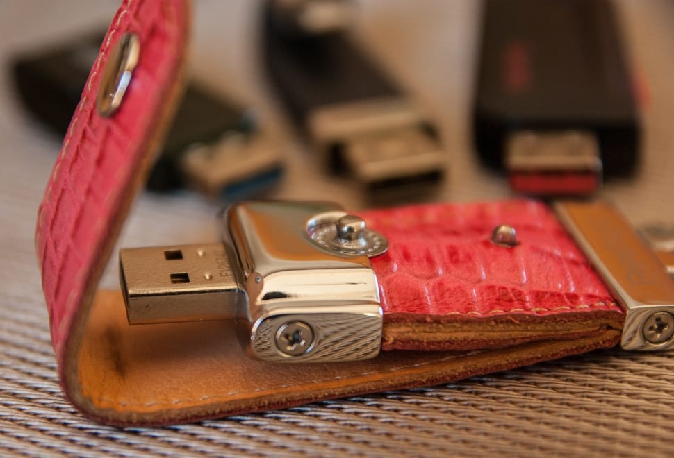 red and brown leather usb flash drive preview