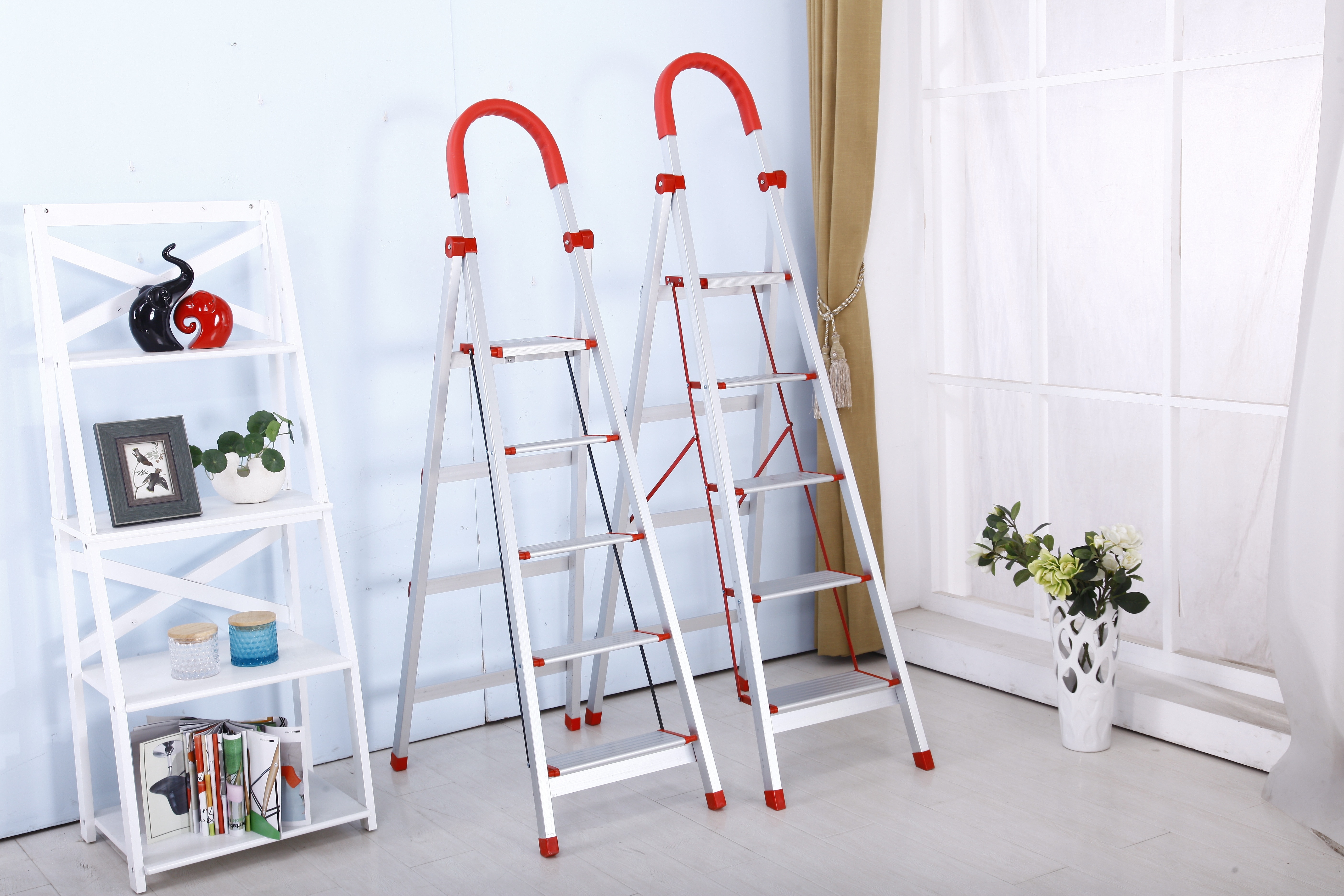 2 gray and red a frame ladder
