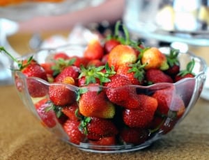 strawberries in clear glass bowl thumbnail