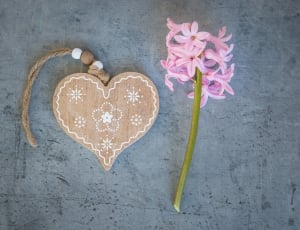 pink petaled flowers and brown heart pendant thumbnail
