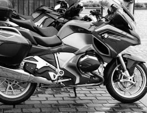 gray scale photography gray and black bmw sports bike thumbnail