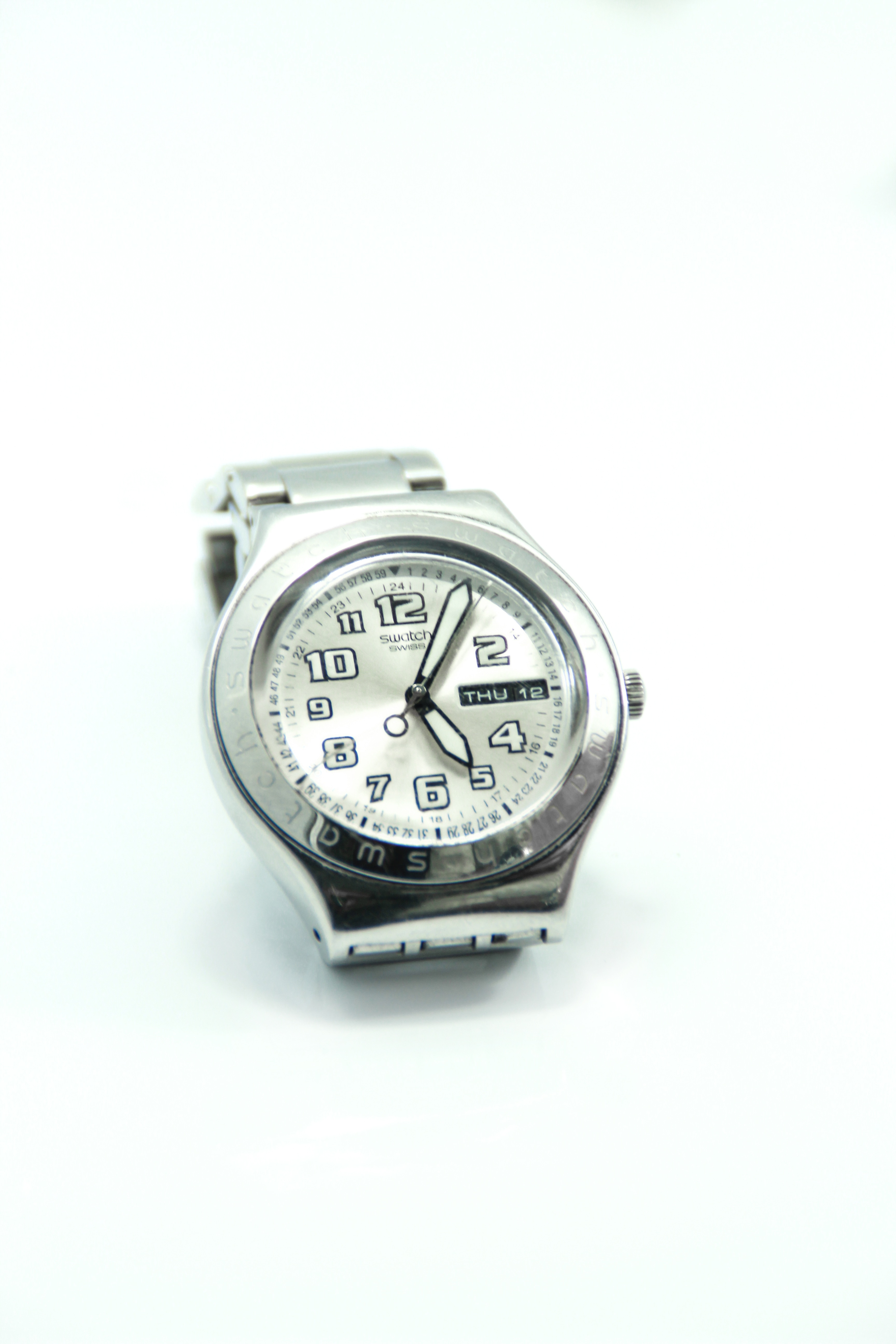 silver link bracelet analog watch