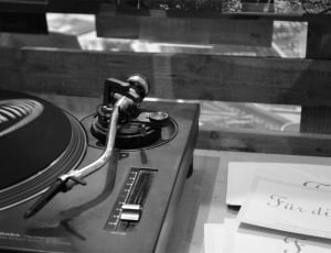 grayscale photo of turntable thumbnail