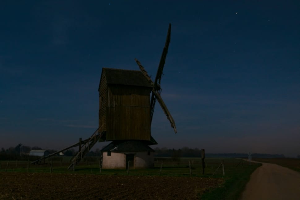 Windmill, night, wooden house preview