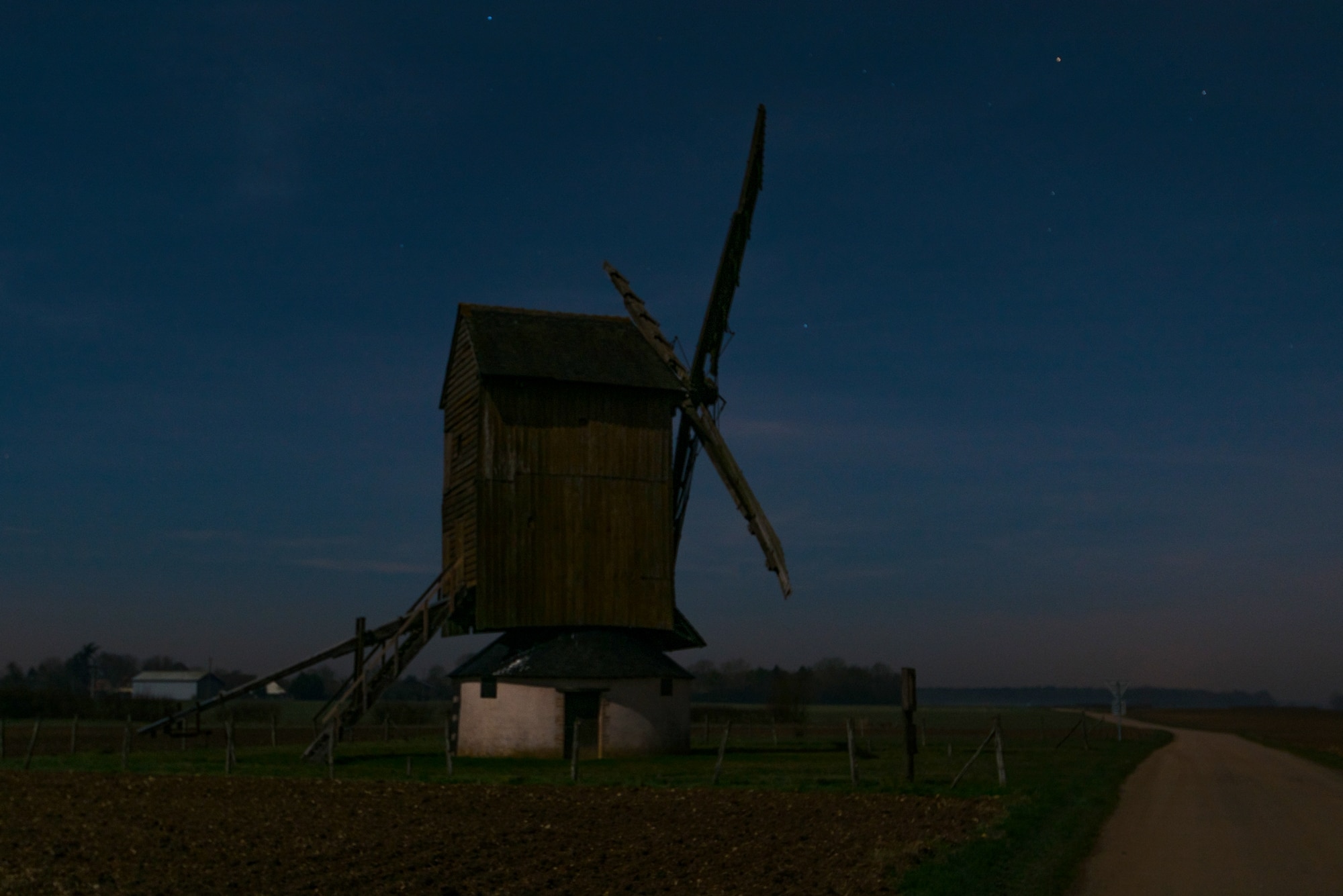 Windmill, night, wooden house