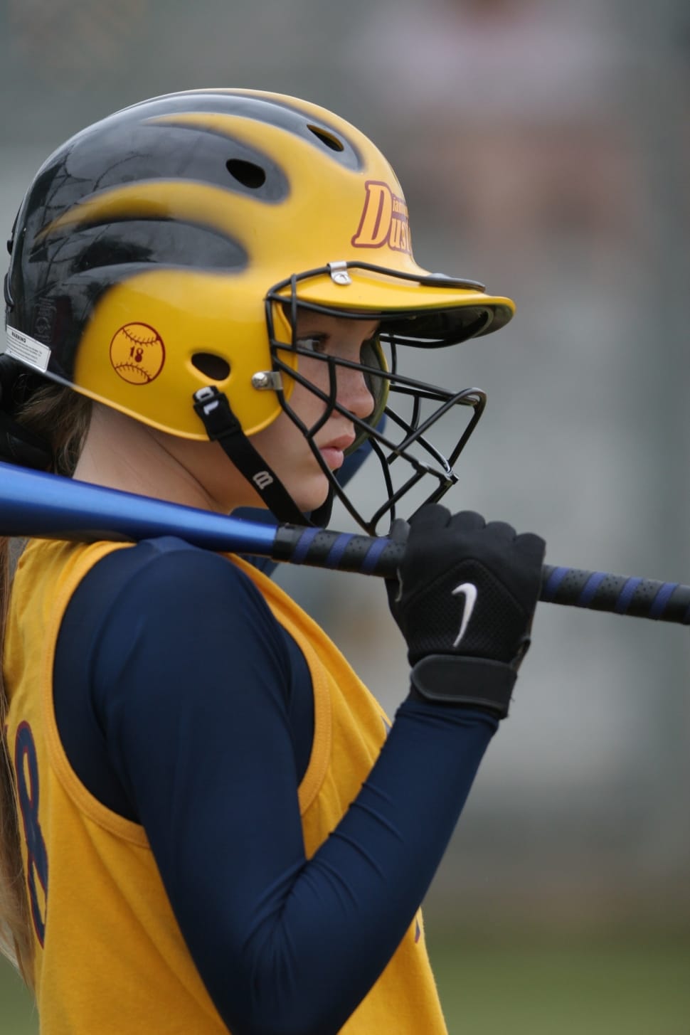 girl's yellow and navy blue softball uniform free image
