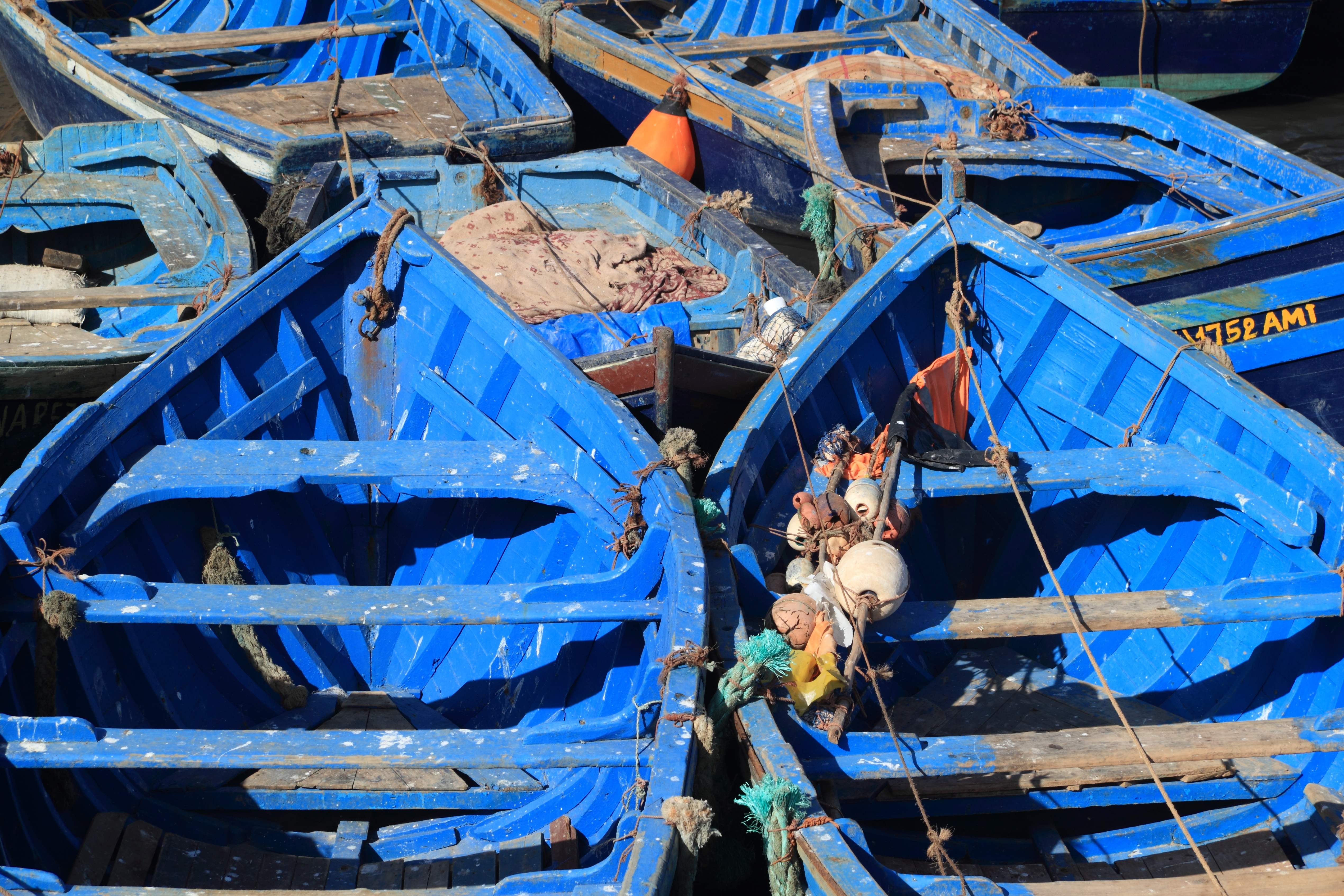 blue wooden boats