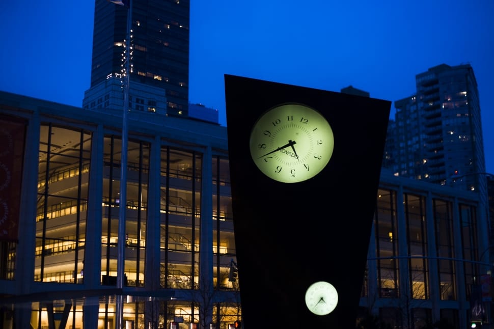black post clock during dusk preview