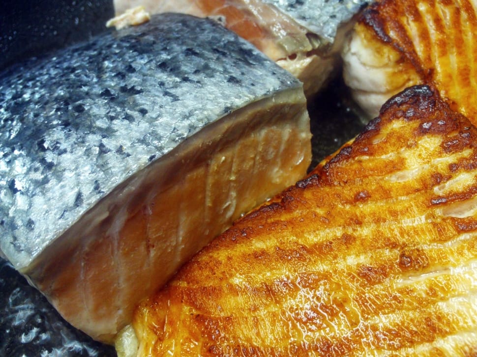 close up photo of fried salmon meat preview