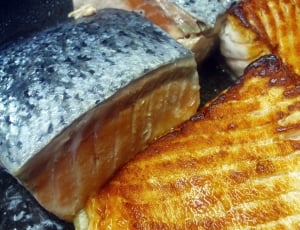 close up photo of fried salmon meat thumbnail