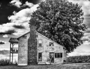 wooden residential house gray scale photo thumbnail