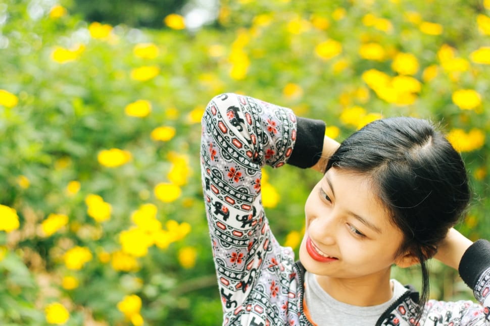 Nature, Smile, Girl, Wild Sunflower, childhood, one person preview