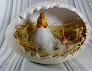 white egg hen and chick wood carved ornament thumbnail