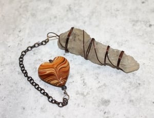 crystal shark and gold chain link charm heart pendant thumbnail
