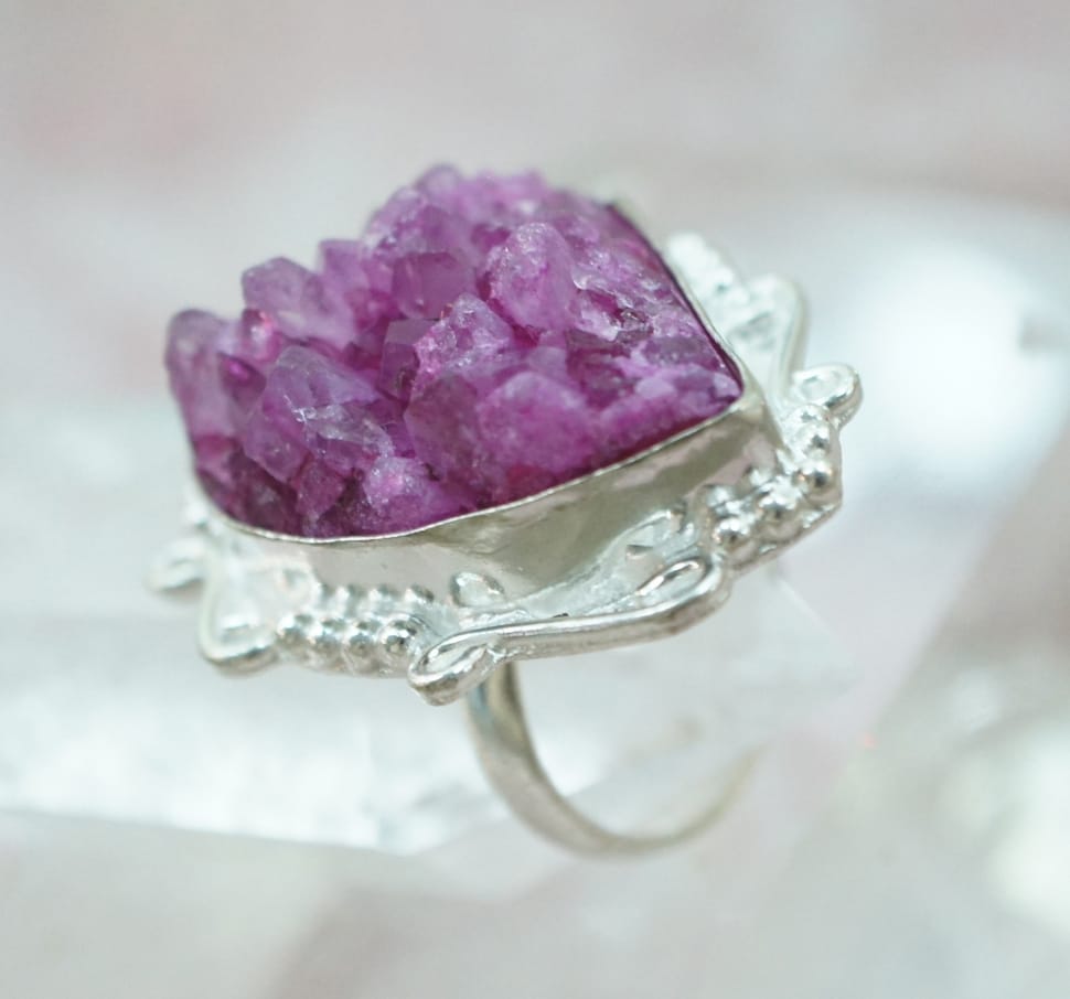 pink geode silver ring preview