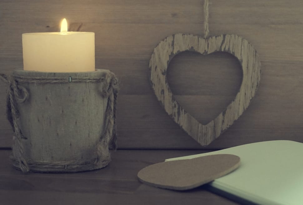 brown candle holder and heart pallet decor preview