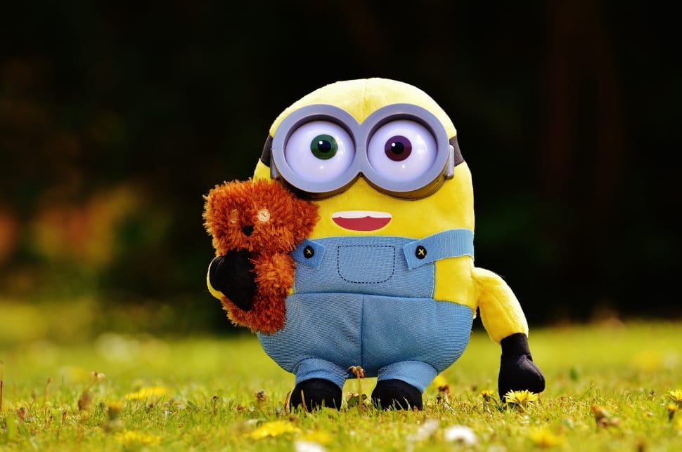 Minion hugging bear plush toy photography preview