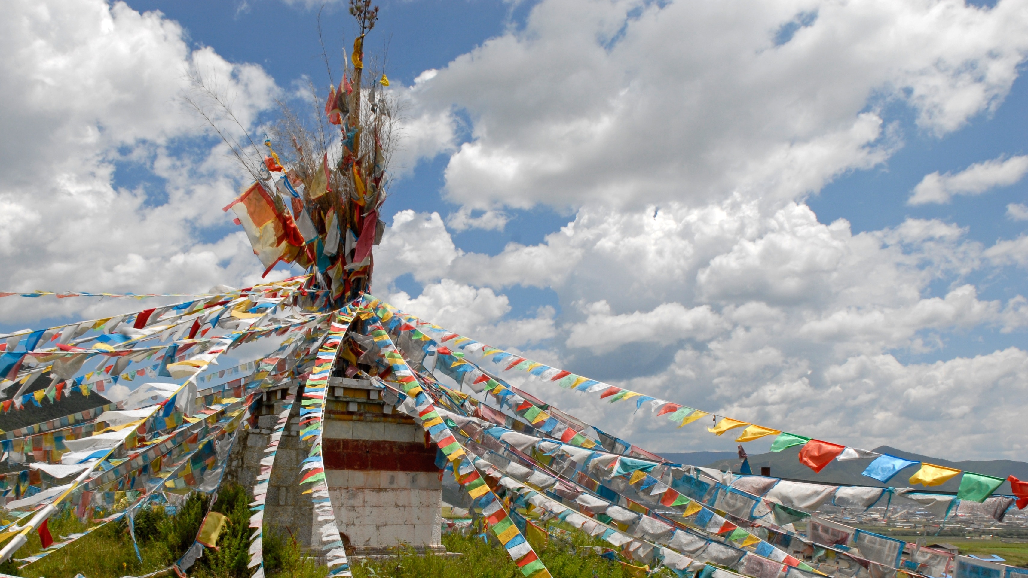 Prayer Flags, Tibet, Landscape, Clouds, cloud - sky, sky