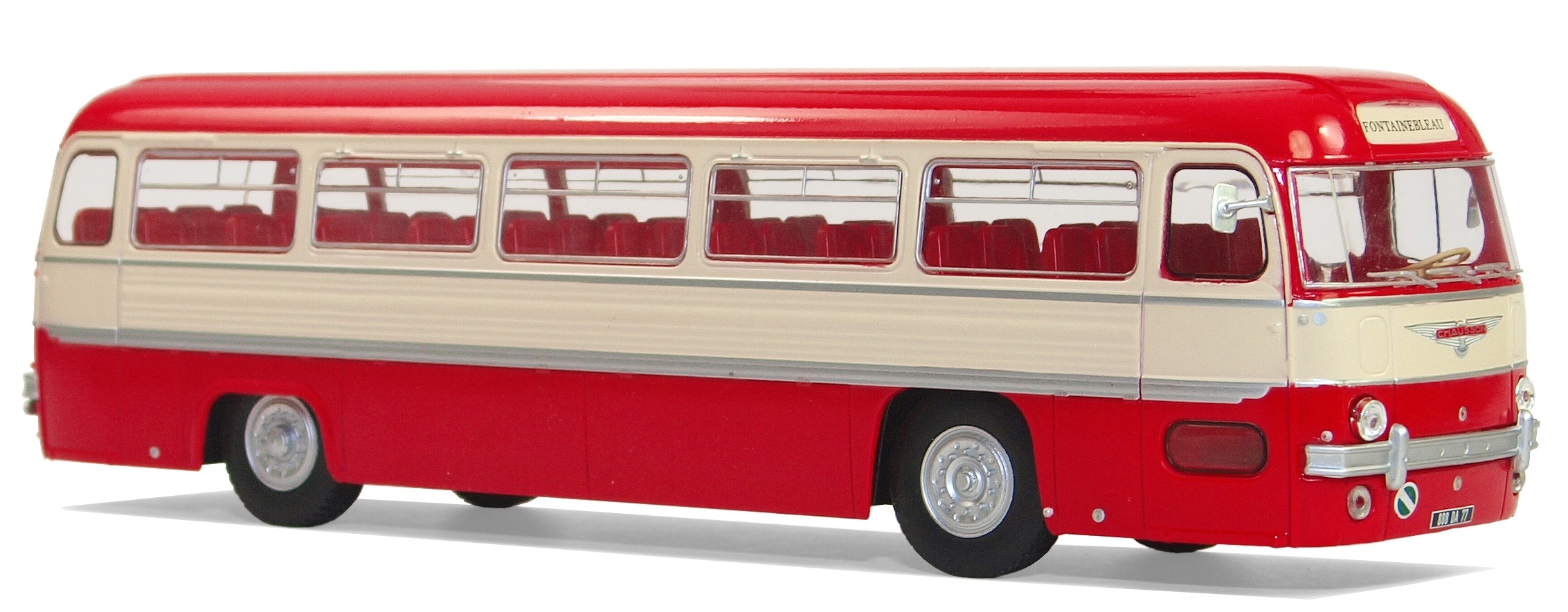 red and beige bus