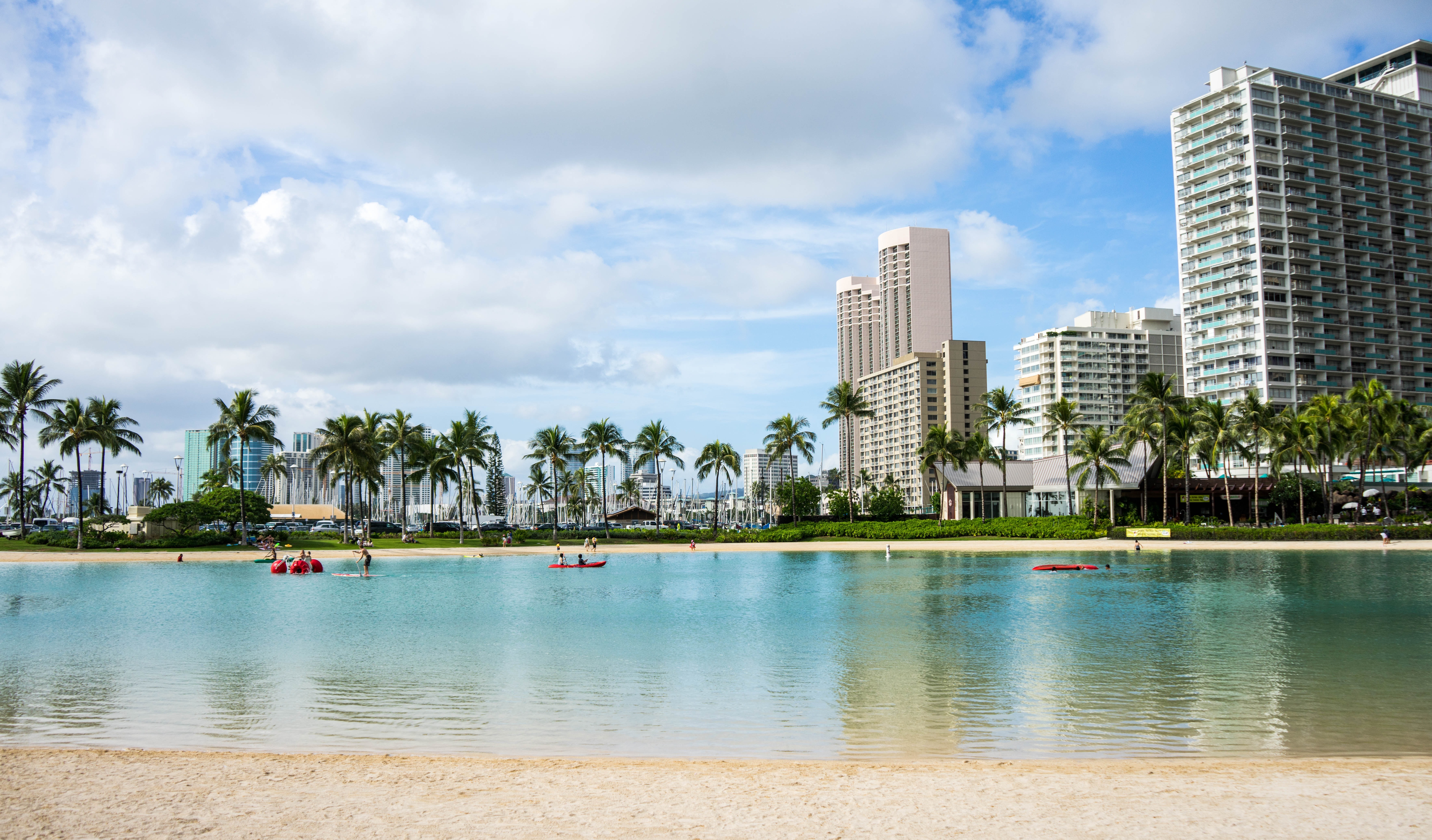 Oahu, Hawaii, Honolulu, Waikiki Beach, sky, tree