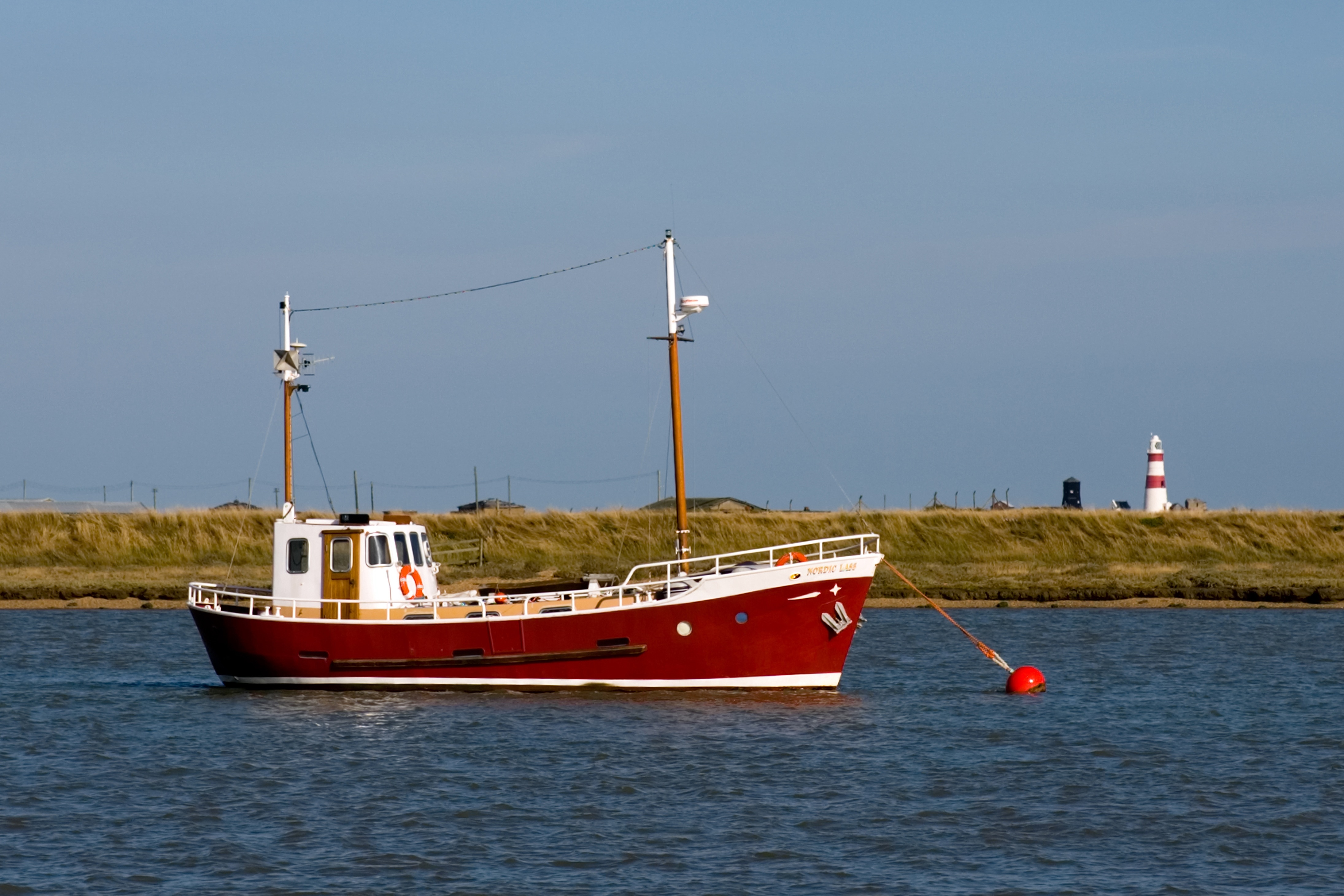 red and white boat