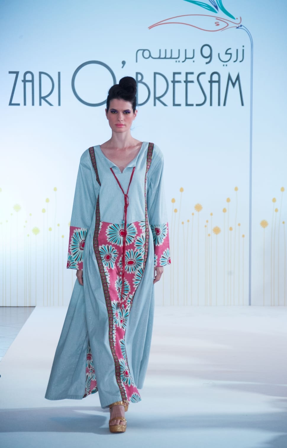 women's zari o'breesam blue and pink floral split neck long sleeved maxi dress preview