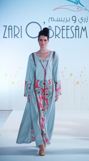 women's zari o'breesam blue and pink floral split neck long sleeved maxi dress thumbnail