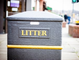 Trash, Whitby, Garbage Bin, City, Street, focus on foreground, day thumbnail