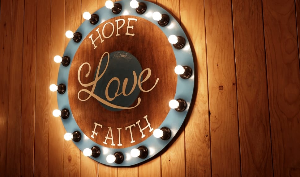 blue and brown hope, love and faith round decor preview