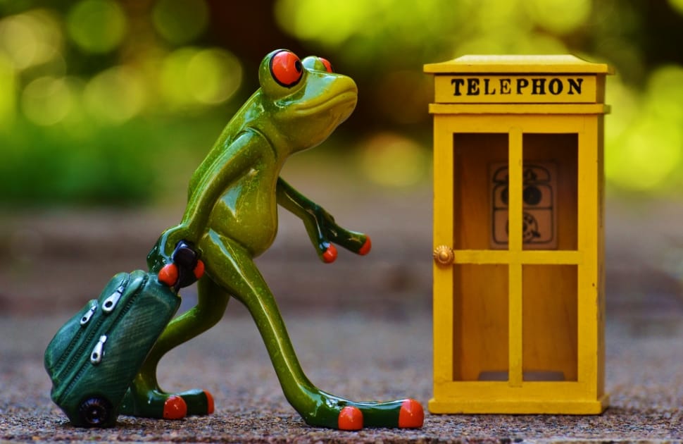 depth of field painting of frog and miniature telephon boot preview