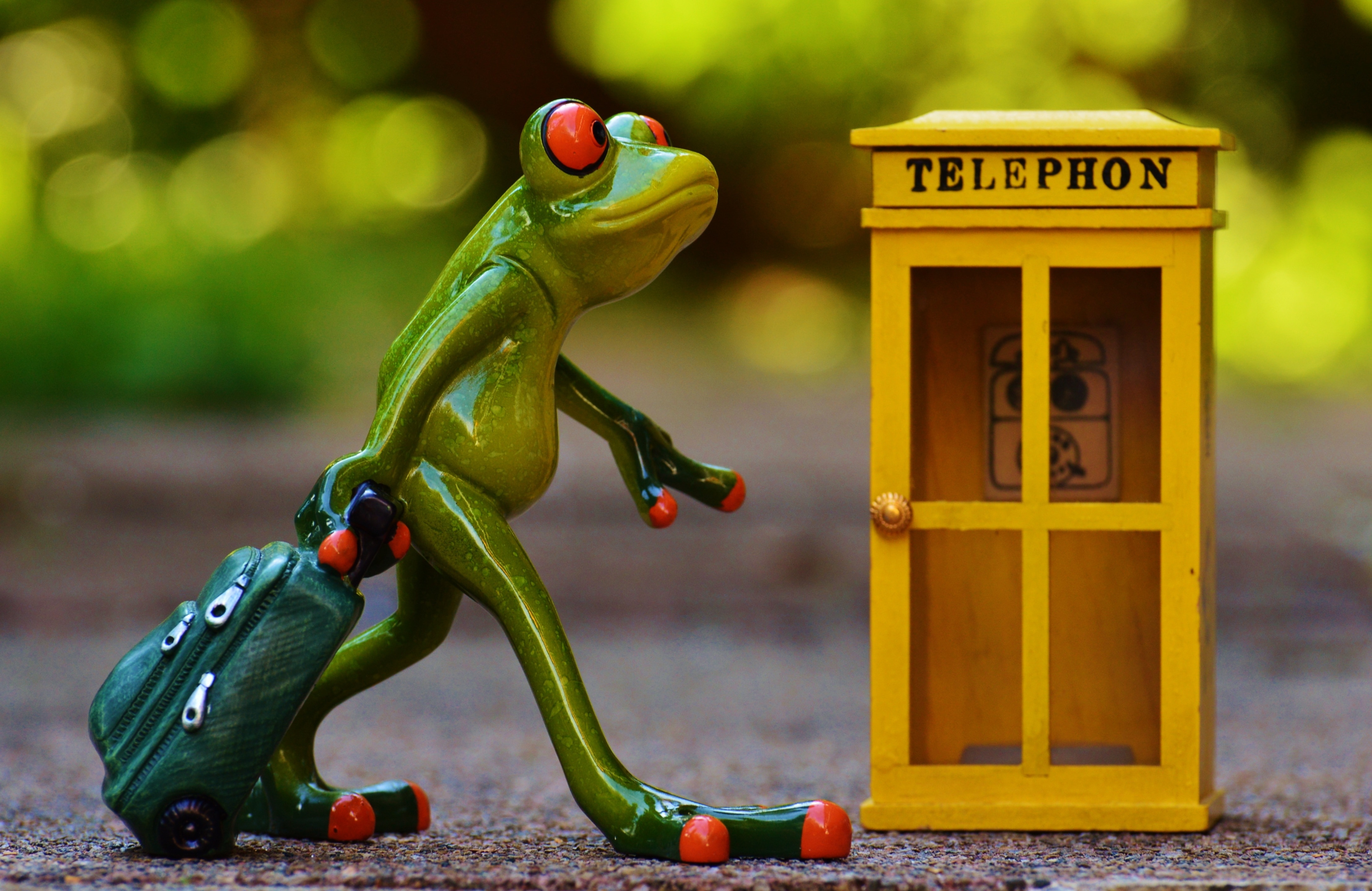 depth of field painting of frog and miniature telephon boot