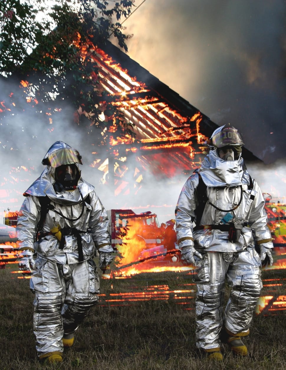 fire fighters in grey suit preview