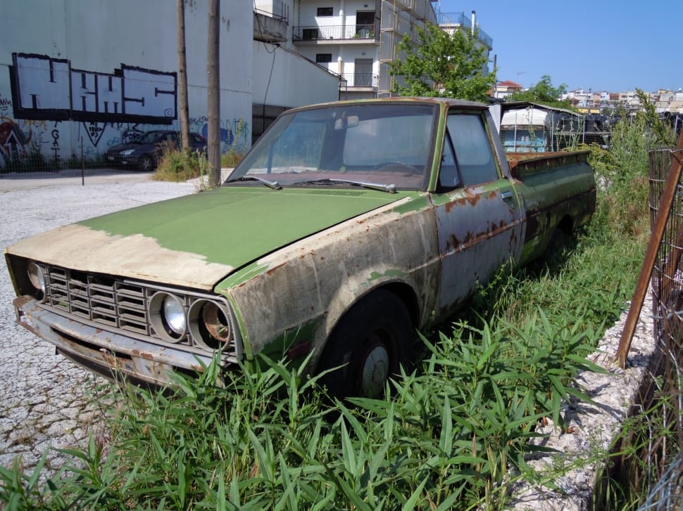 Car, Abandoned, Pickup Truck, Oldtimer, transportation, green color preview