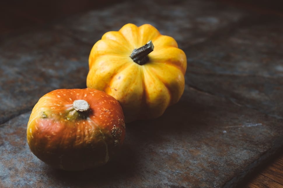 two yellow and brown pumpkins preview