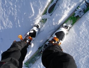 person wearing green skiblades on snow thumbnail
