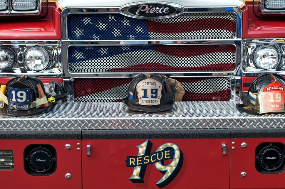 black and red pierce truck bumper with Rescue 19 decal preview