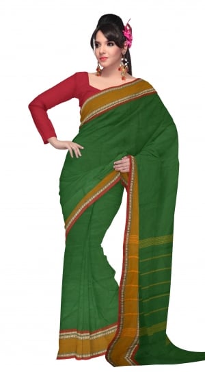 woman wearing green and red saree thumbnail