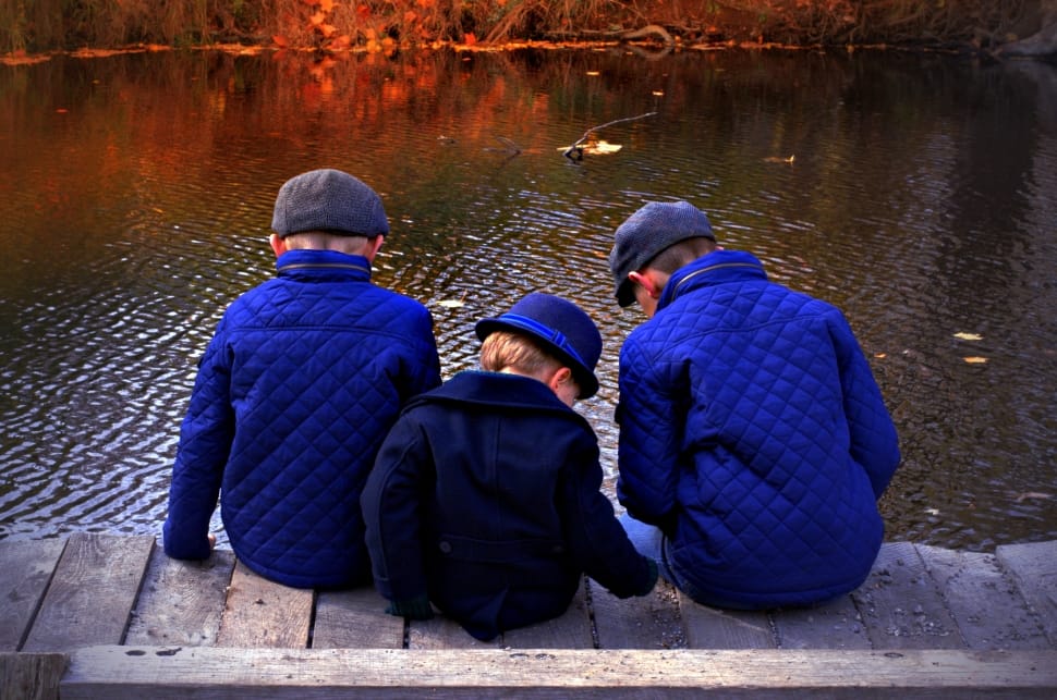 Autumn, Nature, River, Fall, Boys, Blue, togetherness, rear view preview