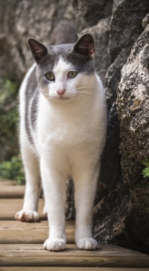 white and grey medium fur cat near wall during daytime thumbnail