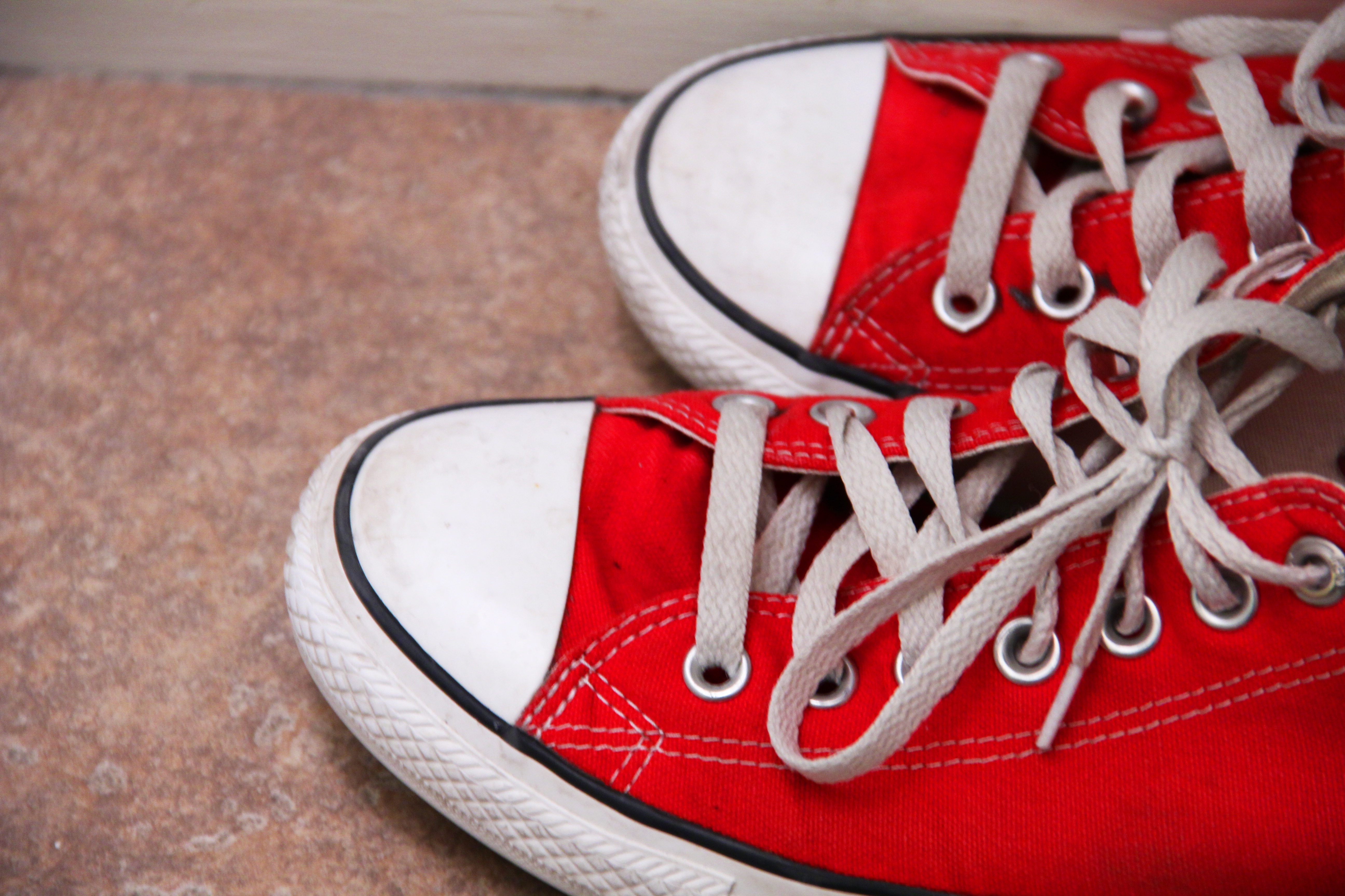 red and white sneakers