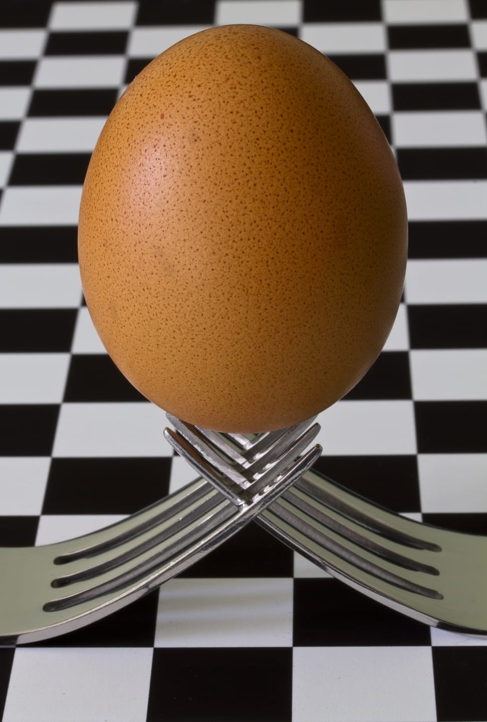 two stainless steel forks and brown egg preview