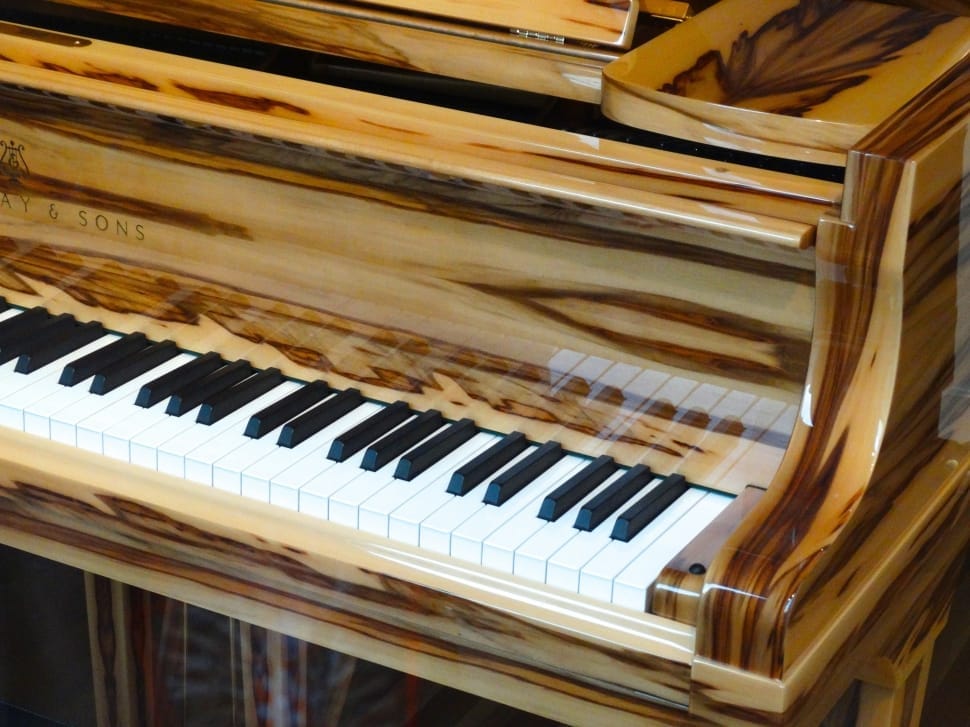 brown black and white upright piano preview
