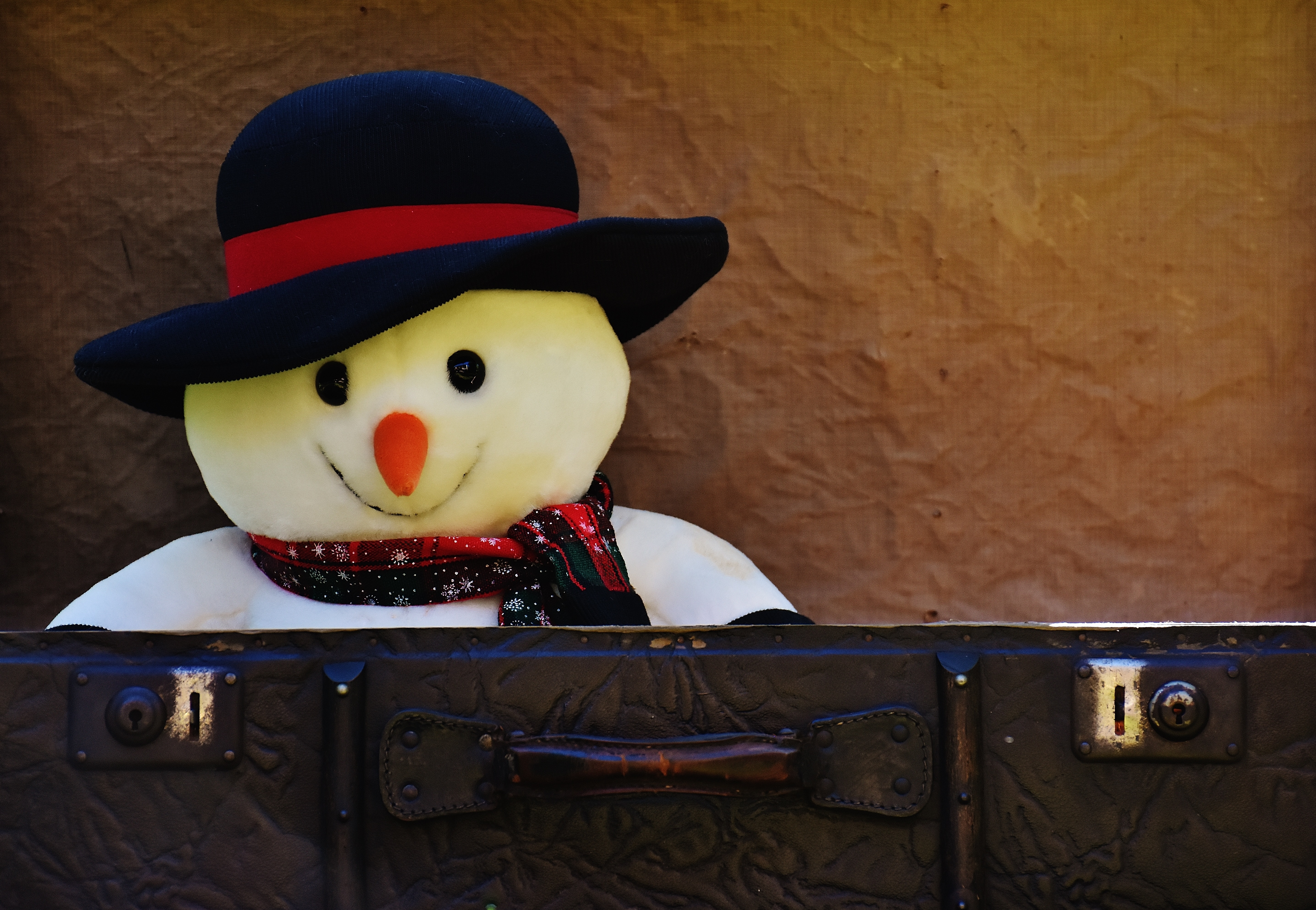 snow man in black hat push toy