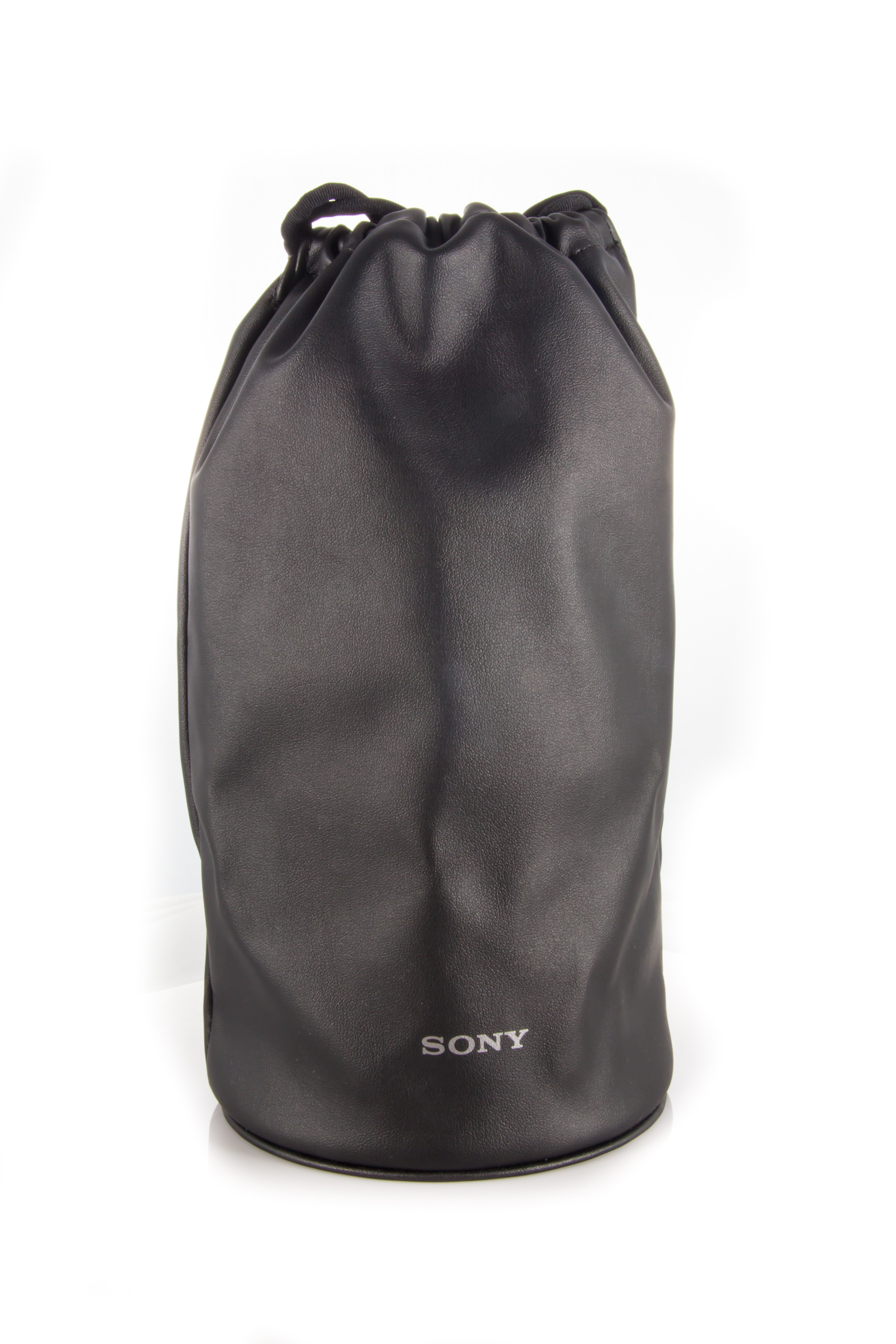 black leather sony drawstring bag
