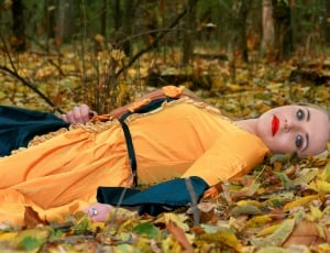 Autumn, Girl, Dress, Leaves, Princess, lying down, adults only thumbnail