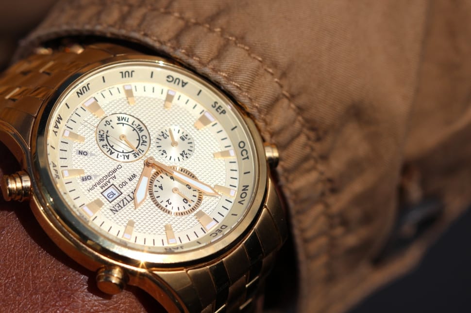 silver link white round chronograph watch preview