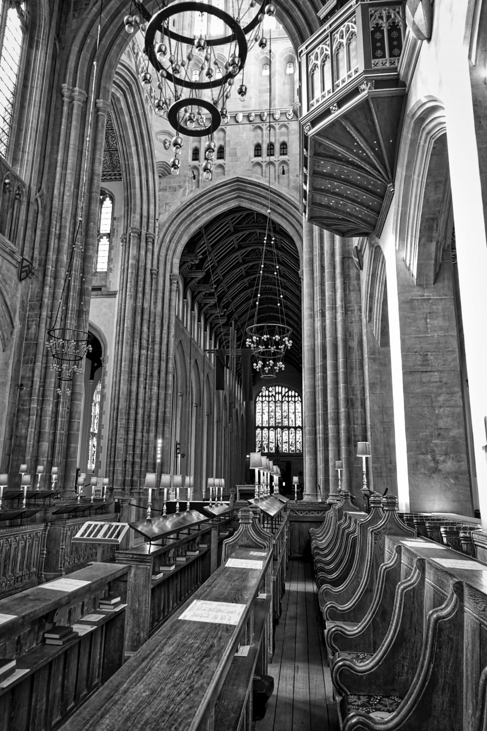 grayscale photo of cathedral preview