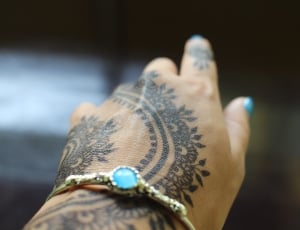 silver teal gemstone studded bangle bracelet thumbnail