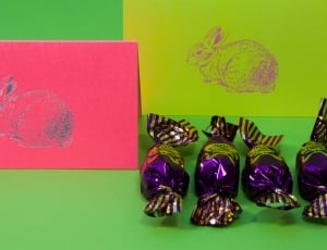 Chocolate Pralines, Spring, Easter Bunny, green color, colored background thumbnail