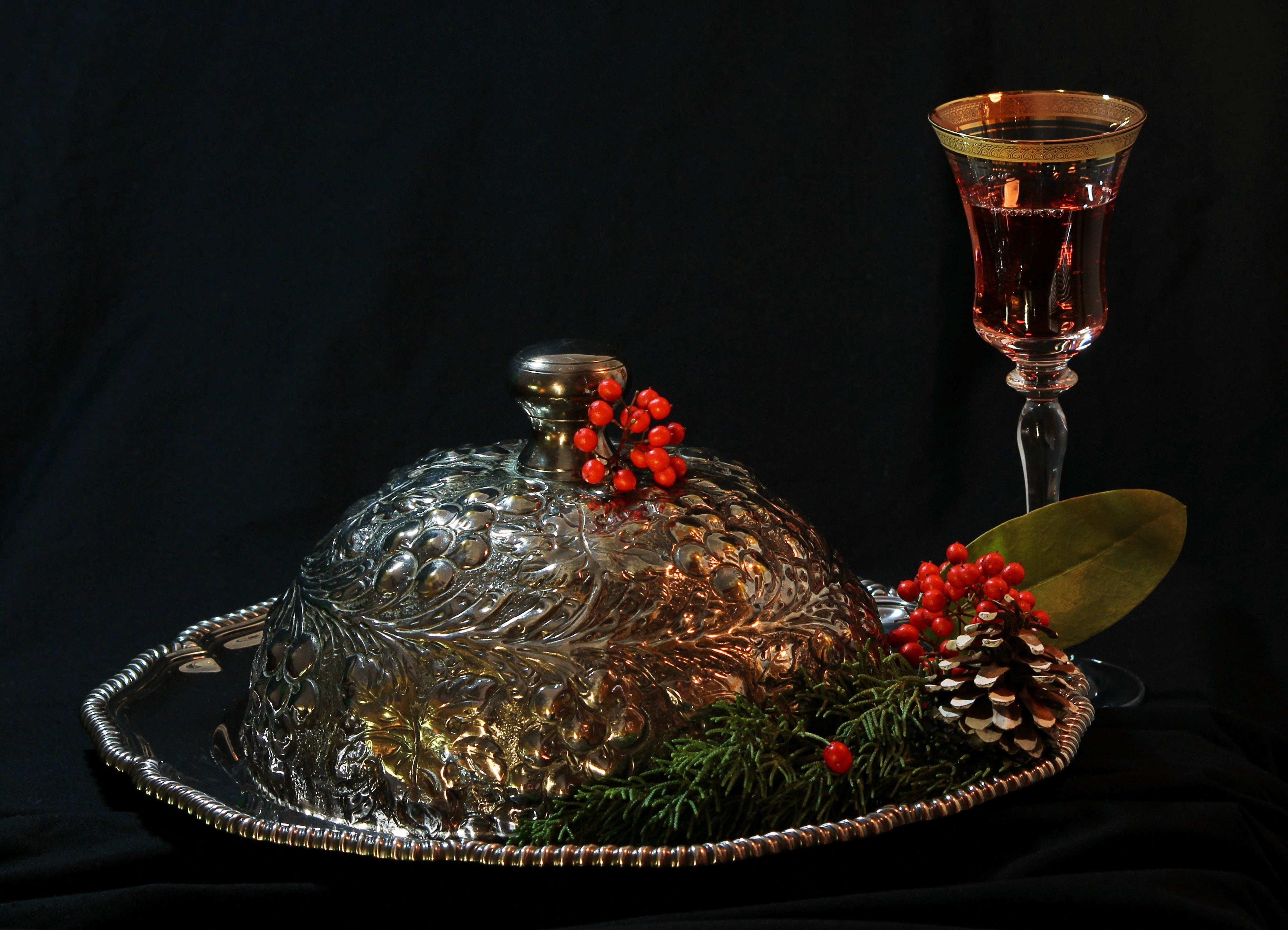 Holiday Still Life, Christmas Party, food and drink, black background